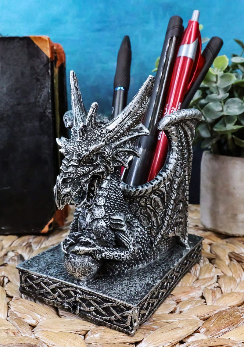 Ebros Gift Shenlong Spirit Dragon Orb Stationery Holder Figurine 4.75" H Office Desktop Accessory Pen Organizer - Image 2